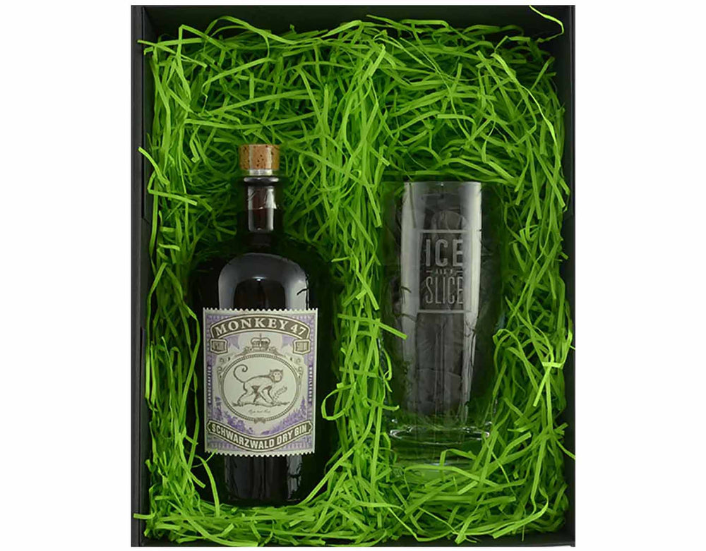 50cl Bottle of Monkey 47 in a gift box with a Gin Hiball Glass